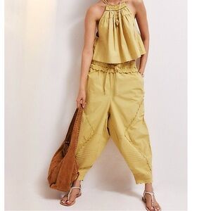 Free People Beach Life Relaxed Fit Harem Pants in Pampas Yellow, Size Medium